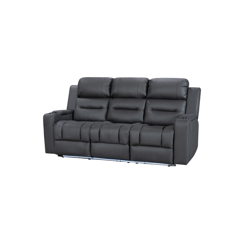 Black Excaliber 3-Seater Lounge with Rhino fabric and dropdown table, enhancing a modern living area.