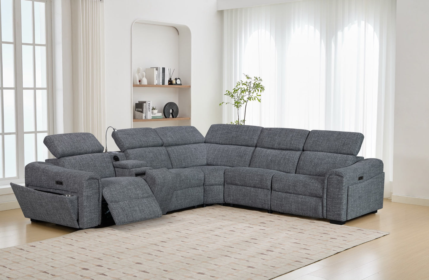 Milano Modular Fabric Corner Lounge with Electric Recliner – Grey