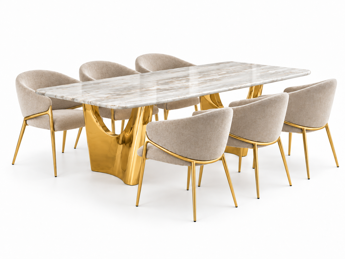 Maison Dining Setting – Marble & Gold 200cm and Chairs