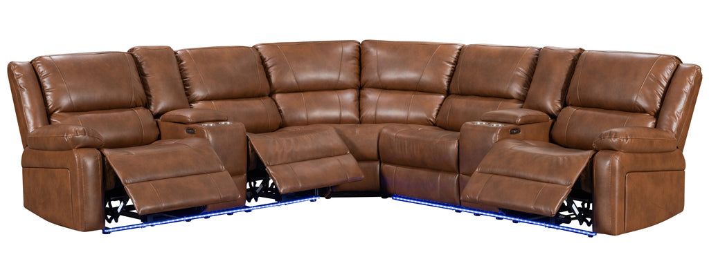 Nevada Corner Leather Electric Recliners with LED Lights