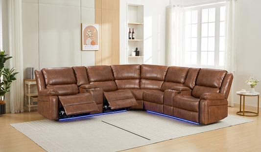 Nevada Corner Leather Electric Recliners with LED Lights