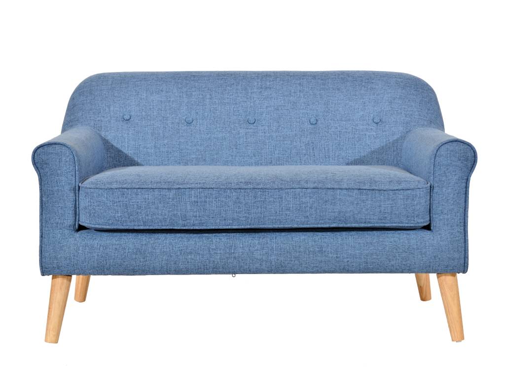 Mid Grey Lavender 2.5 Seater with five-button backrest and slanted arms on oak-colored legs, set in a cozy living room.