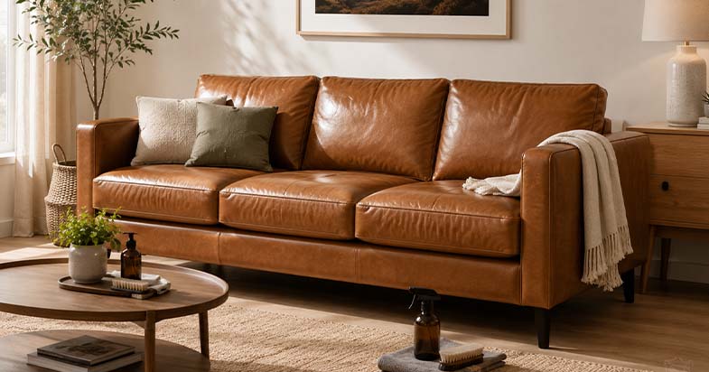 Comfortable recliner lounge sofa in spacious modern living room
