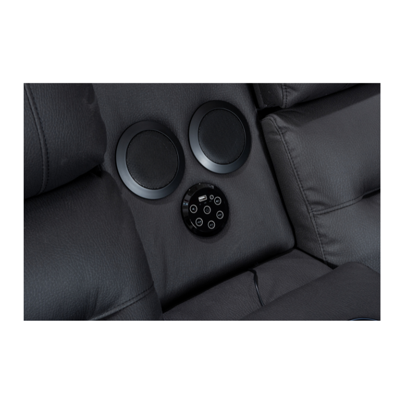 Excaliber 2-Seater Lounge with cooling cup holder and Bluetooth console, set in a luxurious interior.