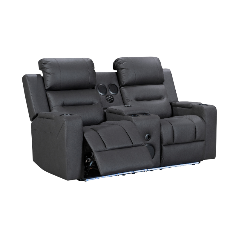 Black Excaliber 2-Seater Lounge with dual motors and Rhino fabric, in a contemporary living space.