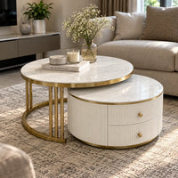7007 Ruse Two-Piece Nesting Coffee Table Set – White & Gold