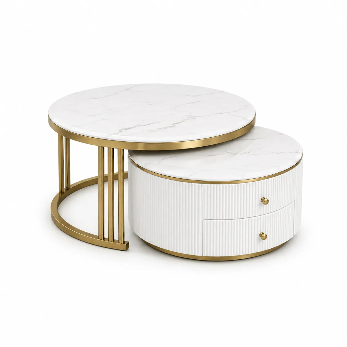7007 Ruse Two-Piece Nesting Coffee Table Set – White & Gold