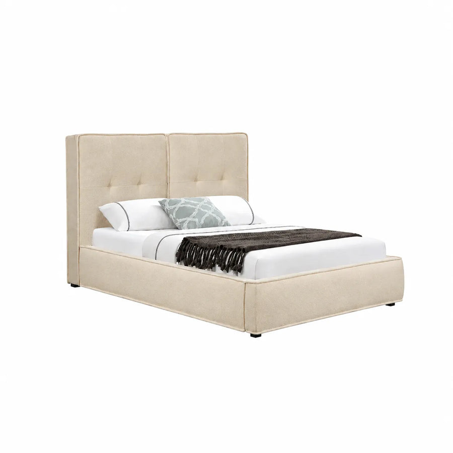 Barney Fabric Bed Frame White with Gold Stripe Detail