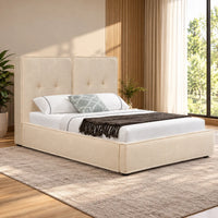 Barney Fabric Bed Frame White with Gold Stripe Detail