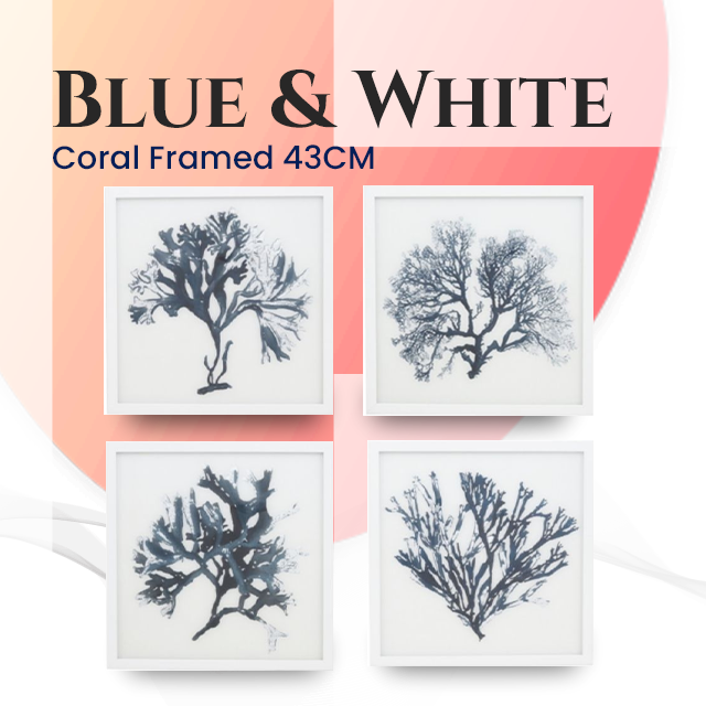 Blue & White Coral Framed 43CM
