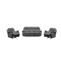 Silver Cosmic 3S Lounge with manual recliners and leather upholstery, set in a modern living room.