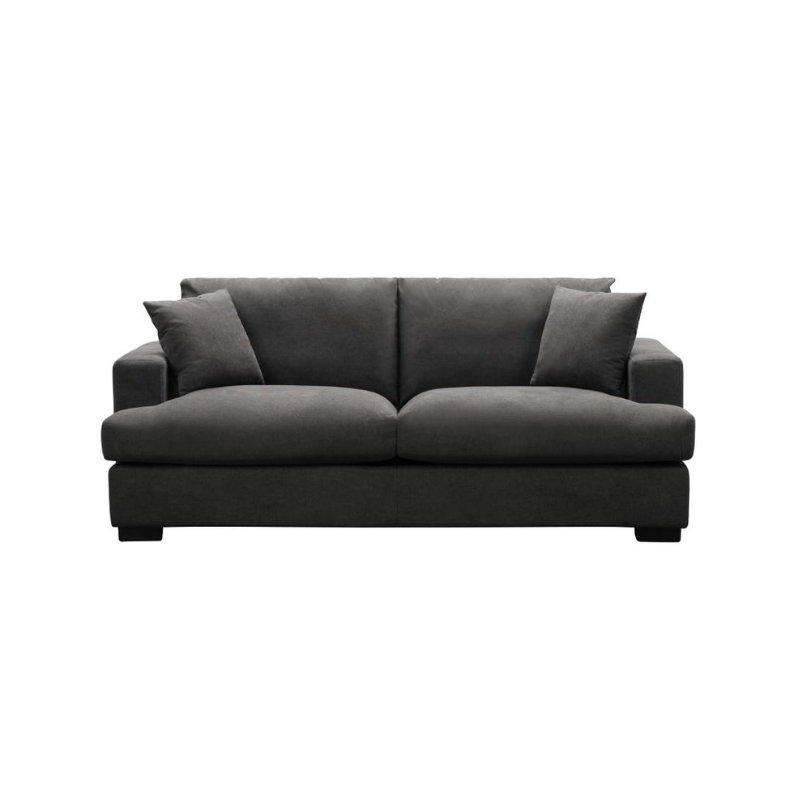 Light Grey Hasting Fab 2.5 Seater with goose feather cushions and scatter cushions, in a modern living room.