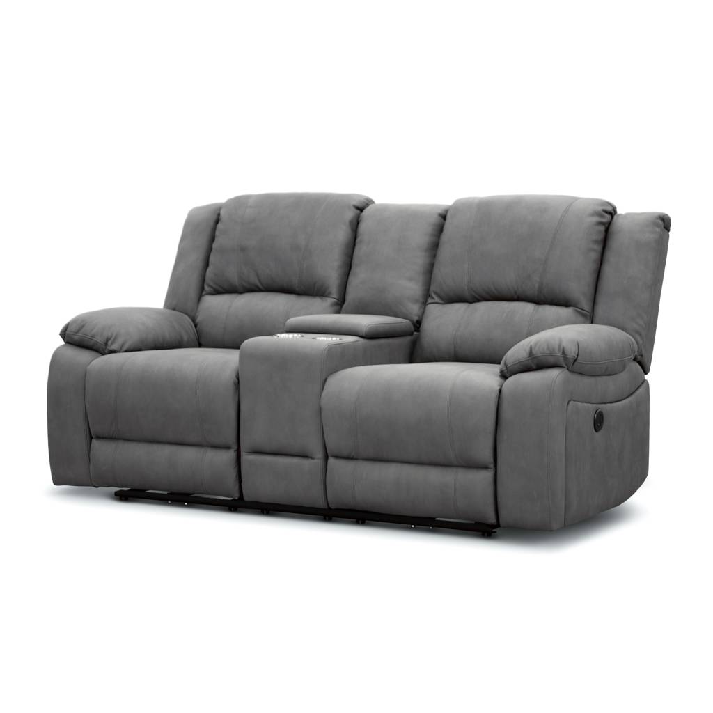 Latte Captain Electric Recliner 3+2 with Rhino fabric and cup holders, enhancing a chic interior.