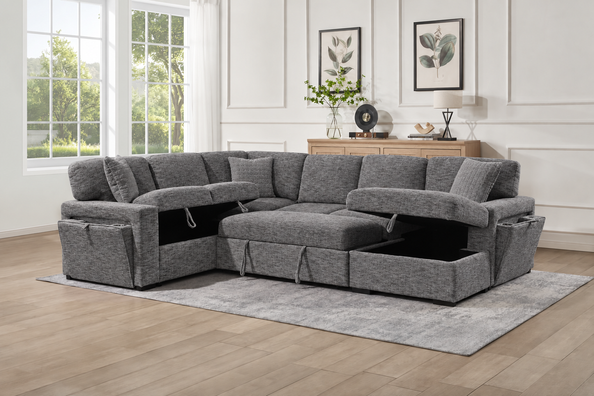 Orbit Fabric Sofa Bed Lounge with Storage – Dark Grey