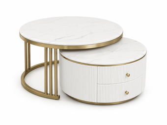 compare product 7007 Ruse Two-Piece Nesting Coffee Table Set – White & Gold