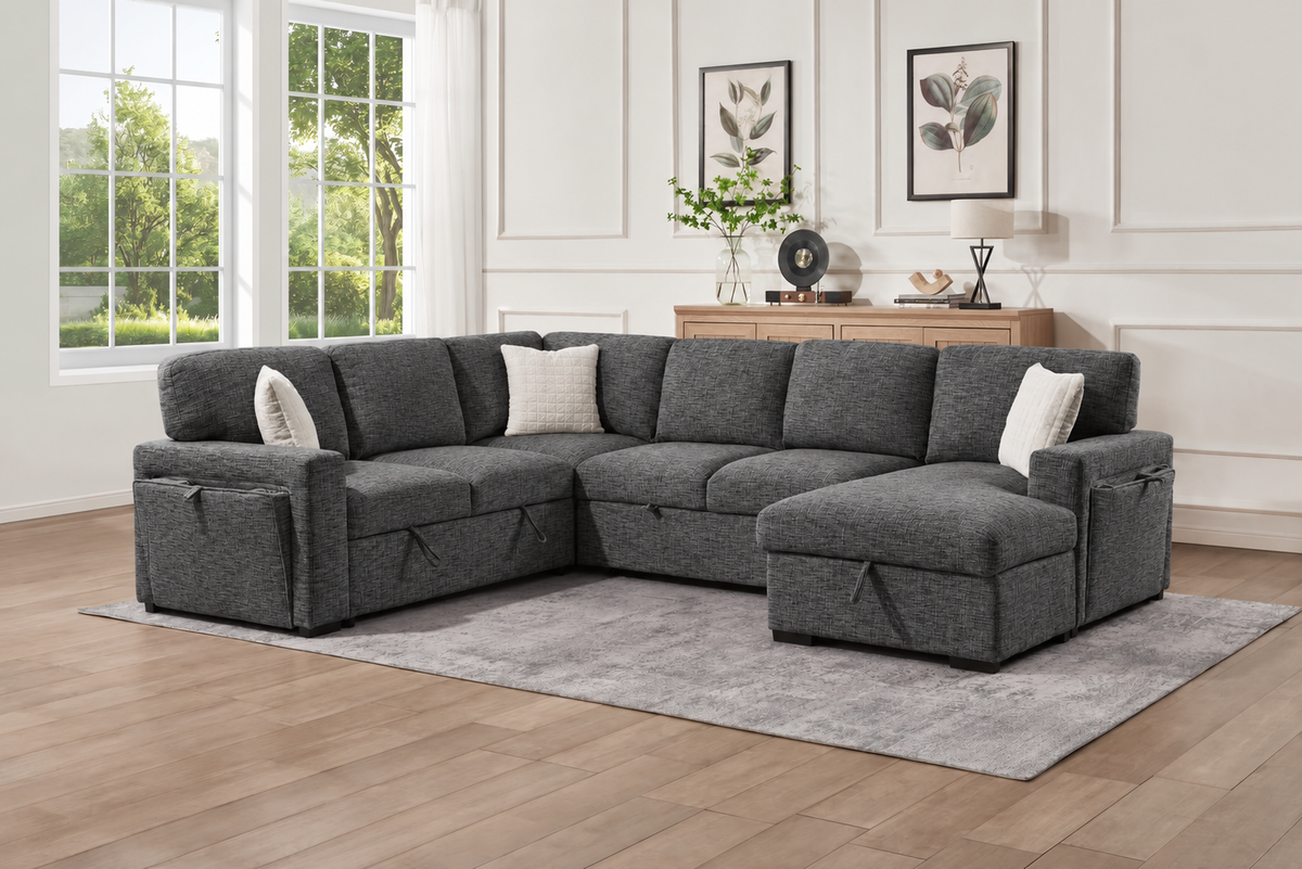 Orbit Fabric Sofa Bed Lounge with Storage – Dark Grey