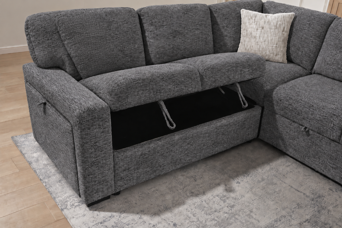 Orbit Fabric Sofa Bed Lounge with Storage – Dark Grey