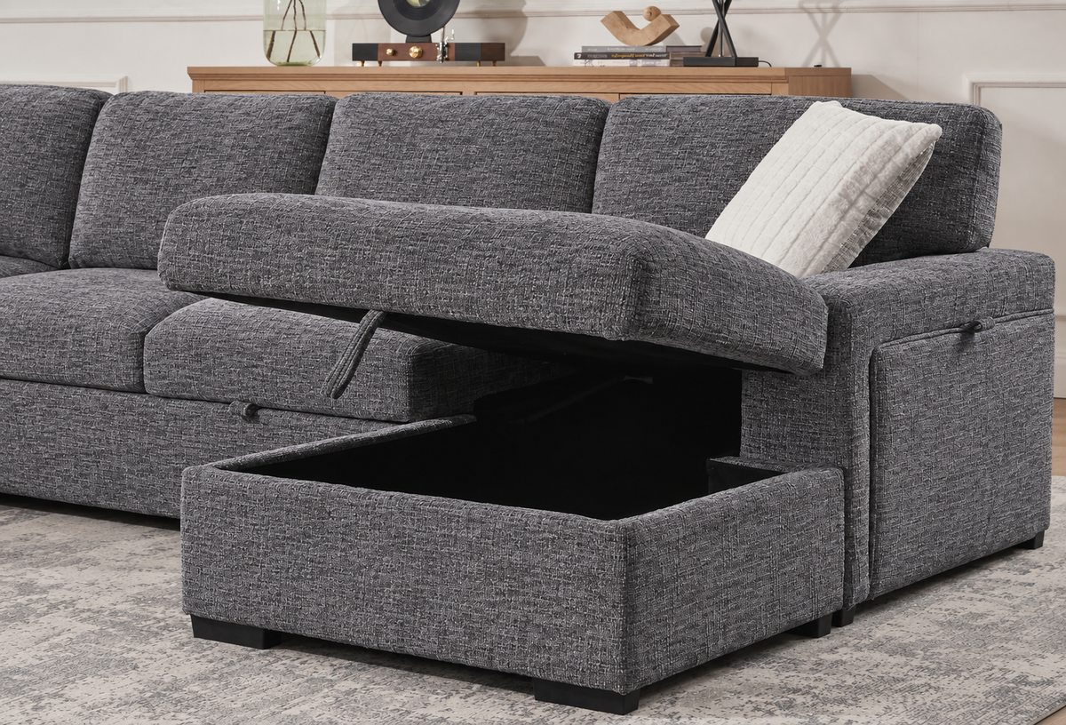Orbit Fabric Sofa Bed Lounge with Storage – Dark Grey