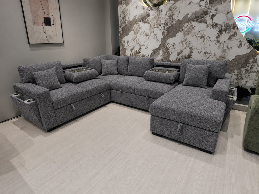 Orbit Fabric Sofa Bed Lounge with Storage – Dark Grey