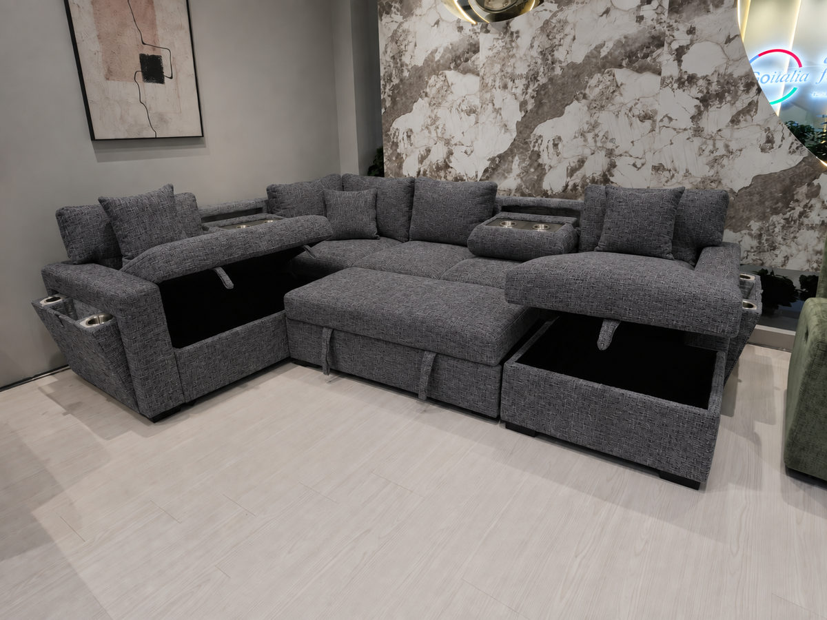 Orbit Fabric Sofa Bed Lounge with Storage – Dark Grey