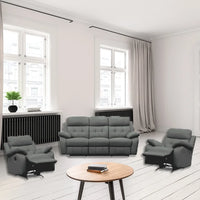 Grey Cosmic 3S Lounge with tufted back and padded armrests, displayed in a stylish lounge area.