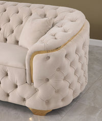 Plush velvet lounge with polyester filling and S springs, displayed in a modern lounge space.