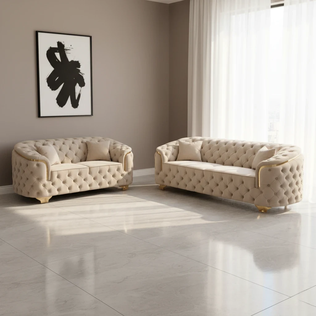 Crown Beige Velvet Lounge