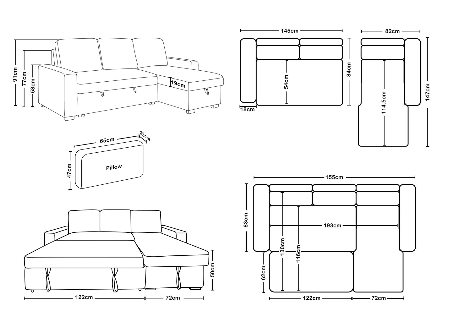 Darcy Reversible Chaise Sofabed
