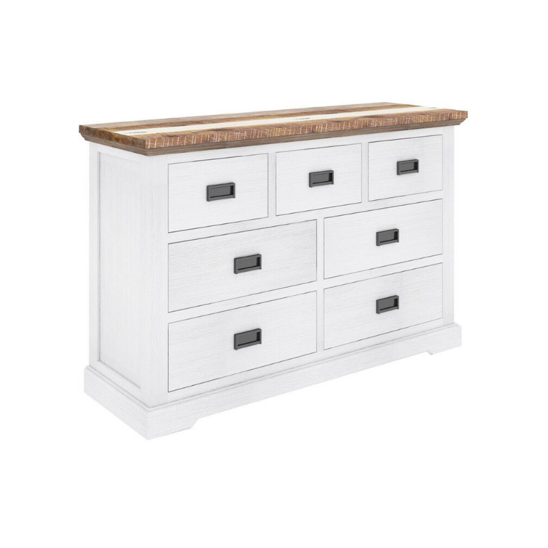 Multi-color Durban Bedroom Suite featuring storage bed, two bedsides, dresser, tallboy, and mirror crafted from acacia wood.