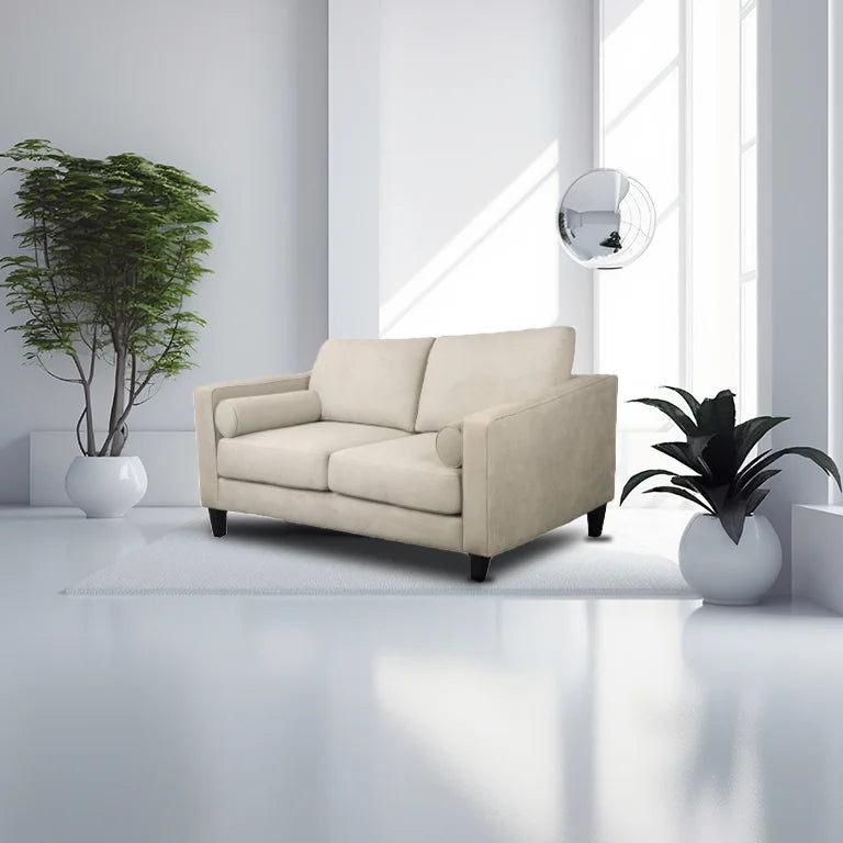 Loft Graphite or Loft Nougat 2-seater fabric lounge with bolsters, high-density foam, and spring support for plush comfort and durability.