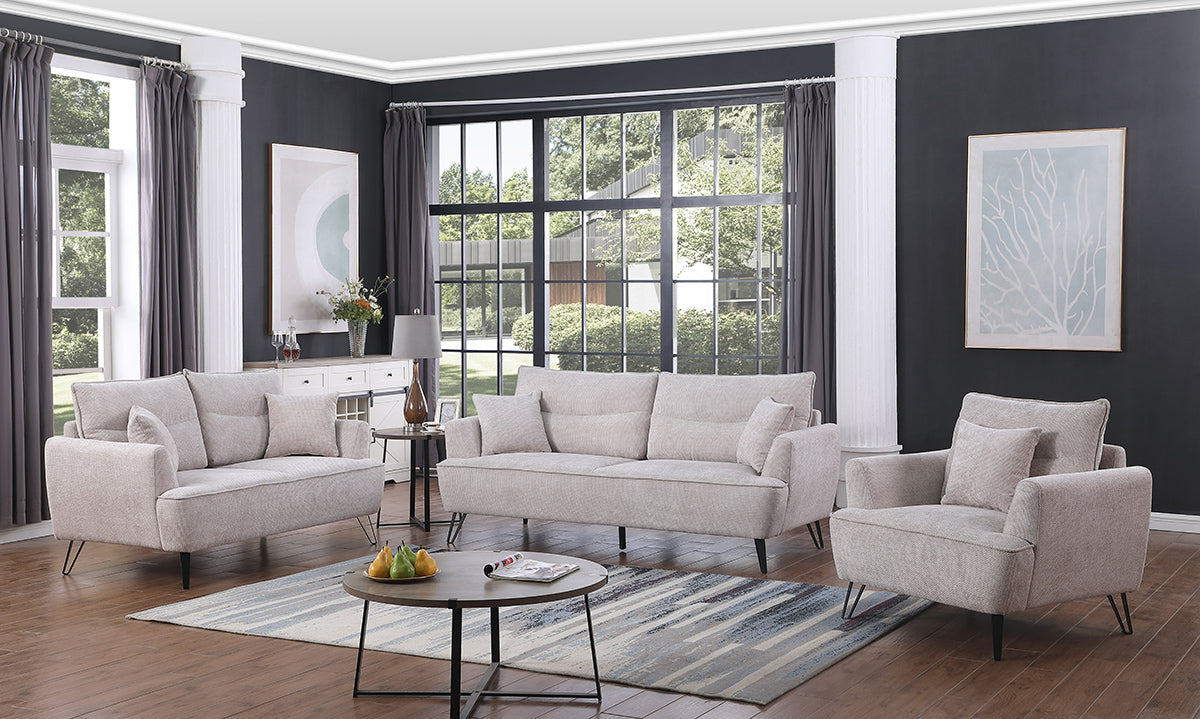 Stylish beige lounge with elegant design, displayed in a modern living space.
