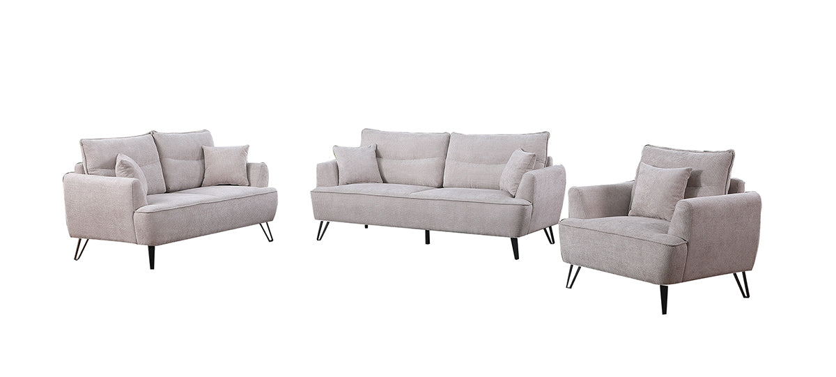 Lydia Lounge with beige finish and versatile seating, set in a sophisticated living room.