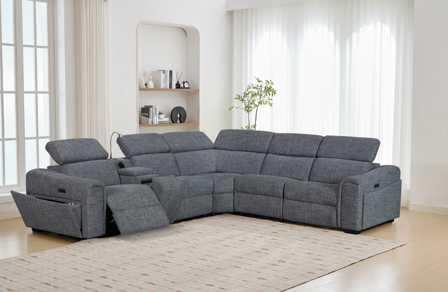 Milano Modular Fabric Corner Lounge with Electric Recliner – Grey