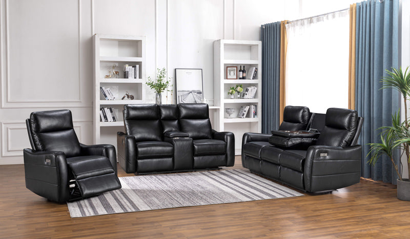 Nadia Recliner Set with 3-seater, 2-seater, and 1-seater in leather, set in a modern living room.