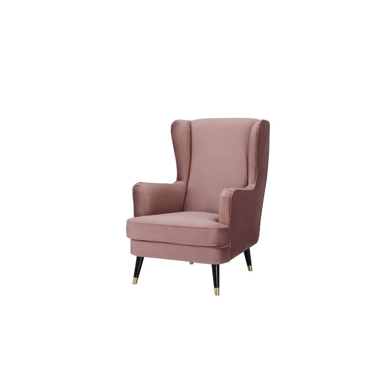 Cooper Arm Chair with polyester fabric and timber legs, set in a modern living room.