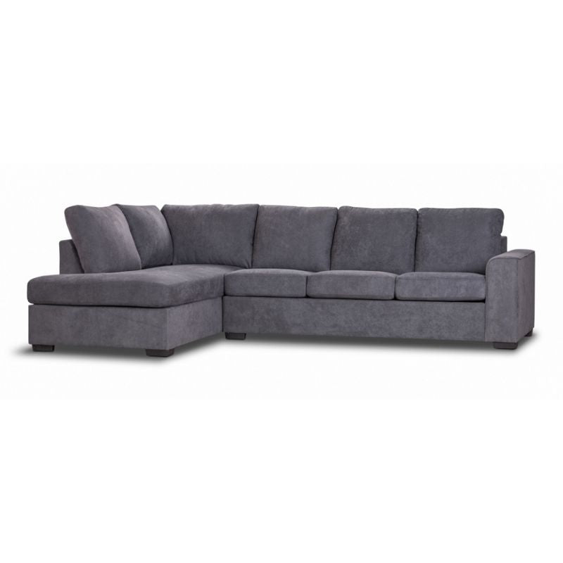 Stylish corner chaise lounge with queen sofa bed, high-density foam, and 100% polyester upholstery for a functional, cozy design.
