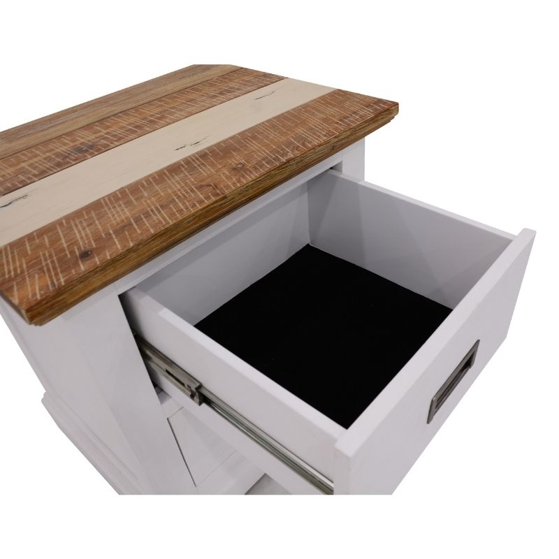 Durban Bedroom Suite with a solid acacia wood frame, multi-color finish, and storage bed with easy-glide metal runners.