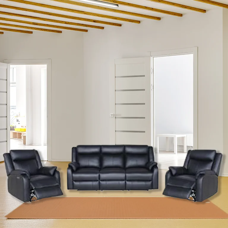 Marine Blue Peggy 3ERER+1+1 LTH Recliner with electric recliners and lumbar support, in a stylish lounge.