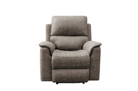 Brown Manhattan Rhino Fabric Lounge with manual recliners and sturdy design, in a trendy lounge.