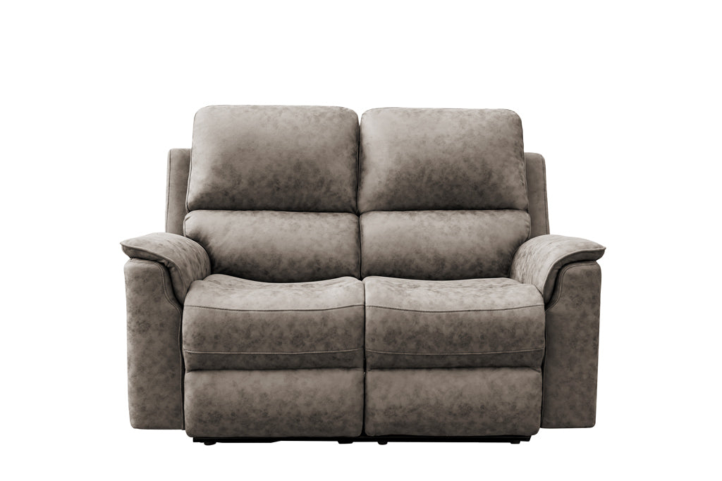 Manhattan Rhino Fabric 3-Seater with 2 recliners and middle tray, displayed in a stylish lounge area.