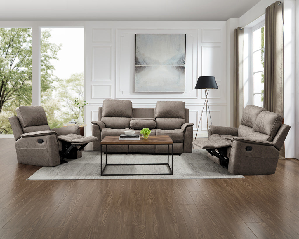 Manhattan Rhino Fabric 1-Seater with single manual recliner, placed in a chic interior setting.