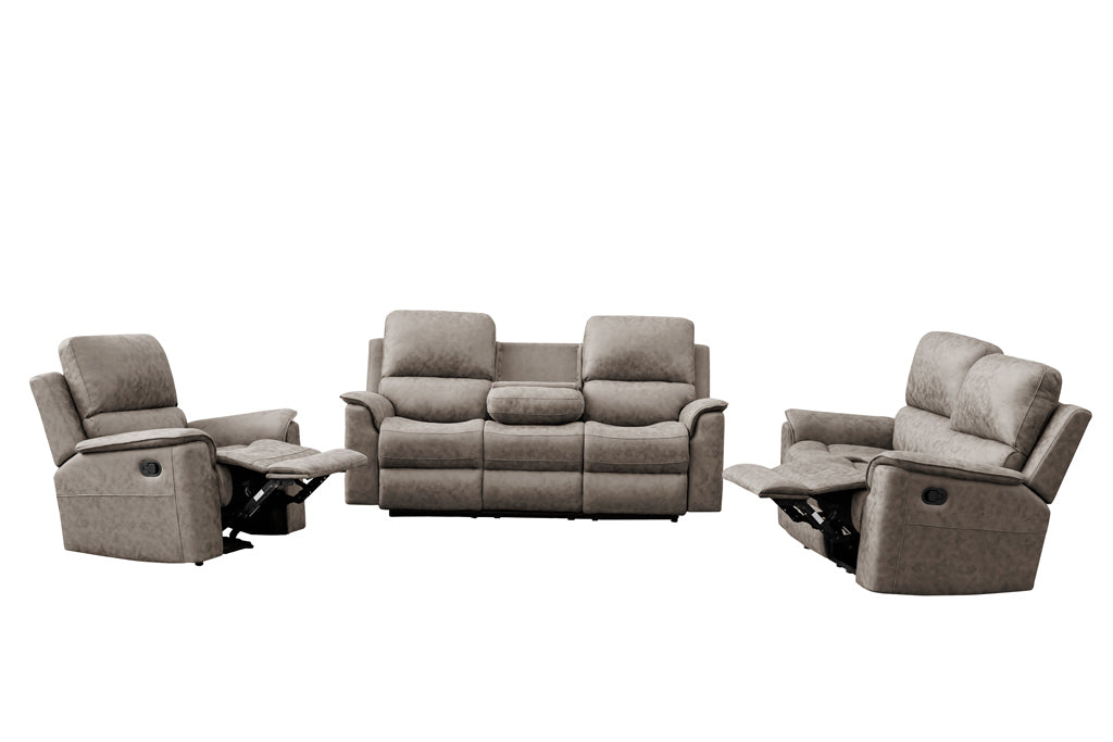 Brown Manhattan Rhino Fabric Lounge featuring recliners and Rhino fabric, in a contemporary living room.