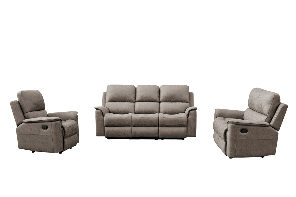 Manhattan Rhino Fabric 3-Seater with tray and recliners, set in a practical and elegant space.