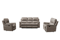 Manhattan Rhino Fabric 3-Seater with tray and recliners, set in a practical and elegant space.