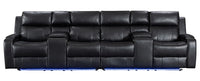 2 recliners and 3 seater lounge set featuring power reclining seats, reading lights, and premium black leather upholstery.