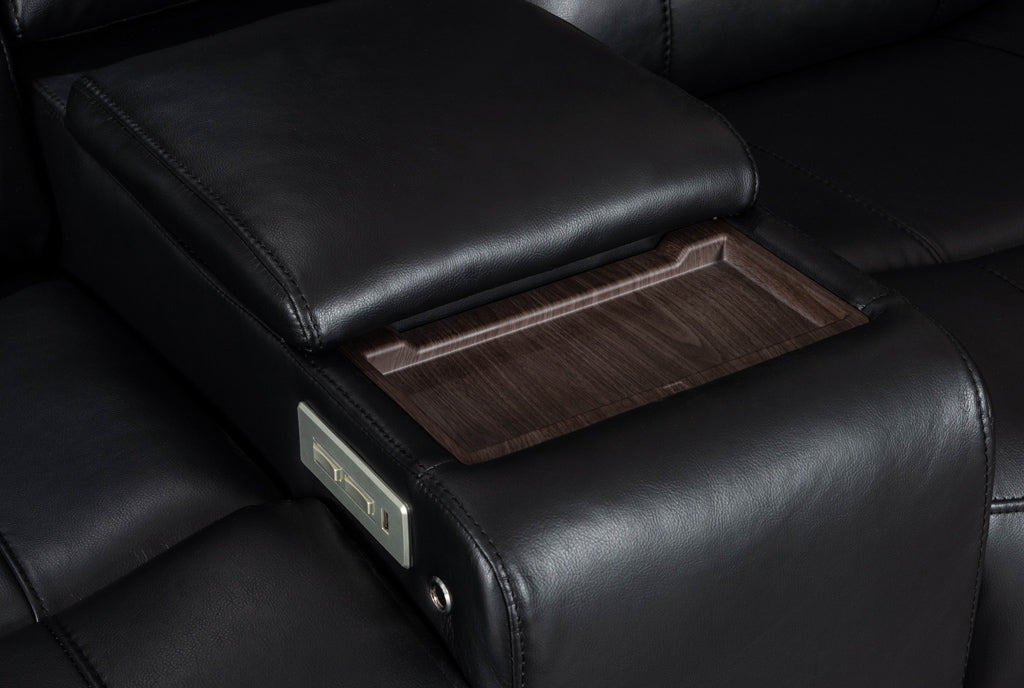 Premium 2 and 3 seater lounge set with power reclining seats, reading lights, and a sleek black leather design.