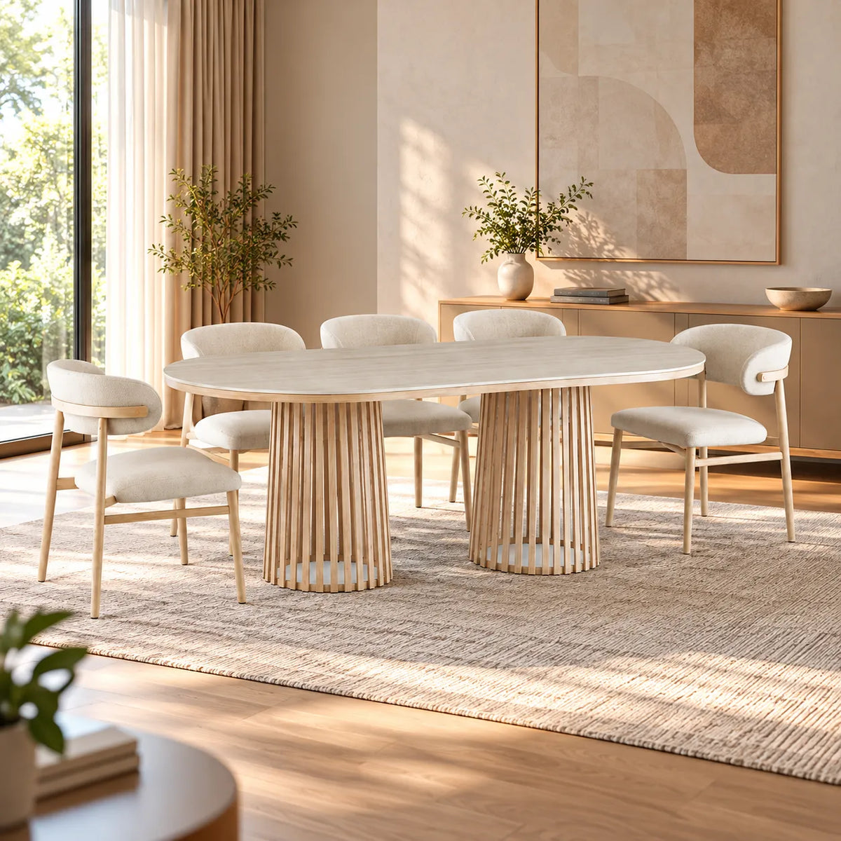 Santino Travertine Dining Setting 180cm