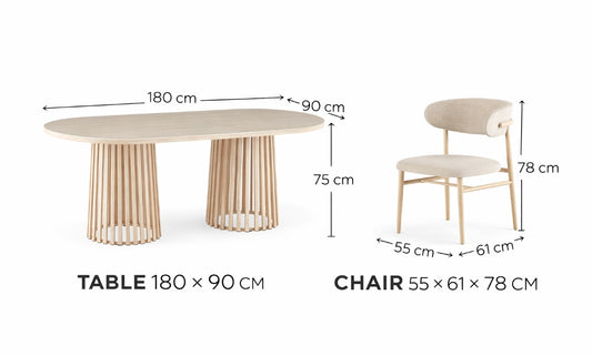 Santino Travertine Dining Setting 180cm