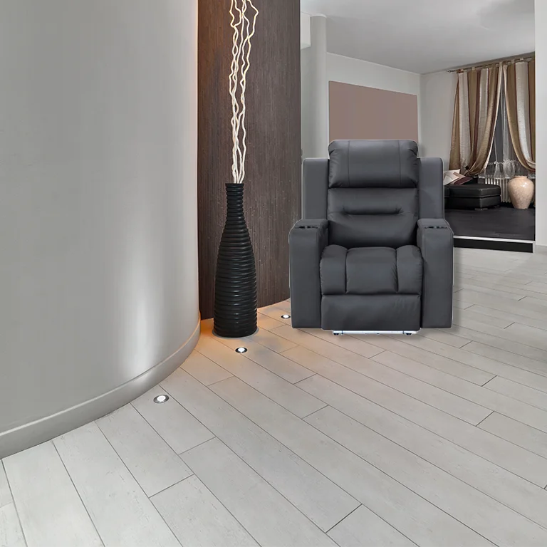 Excaliber Single Seater Lounge in Rhino fabric with heating and massage system, in a stylish lounge area.