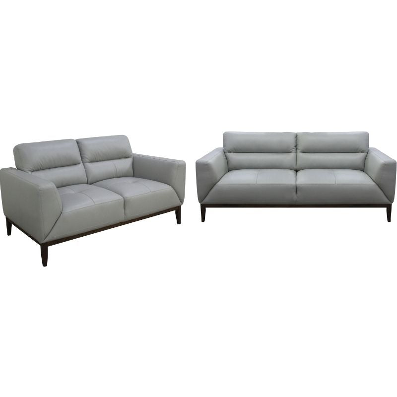 Elegant Sonoma 3+2 lounge with quilted leather seats, lumbar support, and timber legs, perfect for modern living spaces.